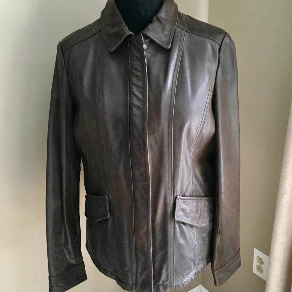 Eddie Bauer Women's Stine Brown Leather Jacket XL